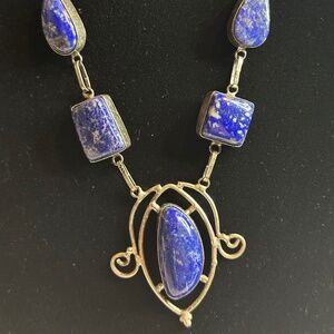 Sterling Silver 925 Stamped Sodalite Stone Pendant Necklace